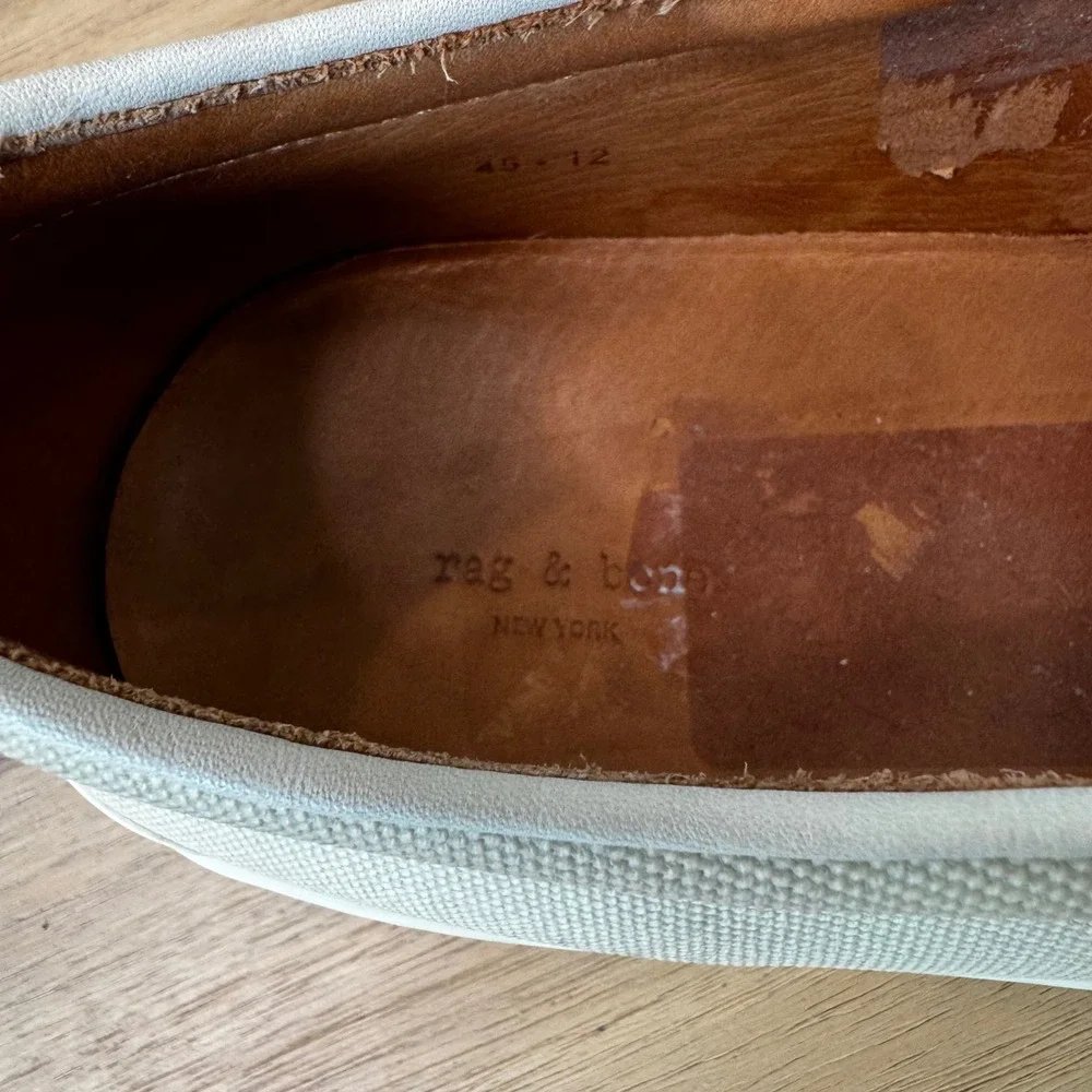 Rag & Bone Men 12 EU 45 Cream Off White Canvas Slip On Sneaker Loafers Casual